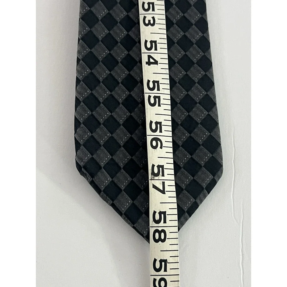 Calvin Klein Men's Necktie Black Gray Checkered Geometric 100% Silk